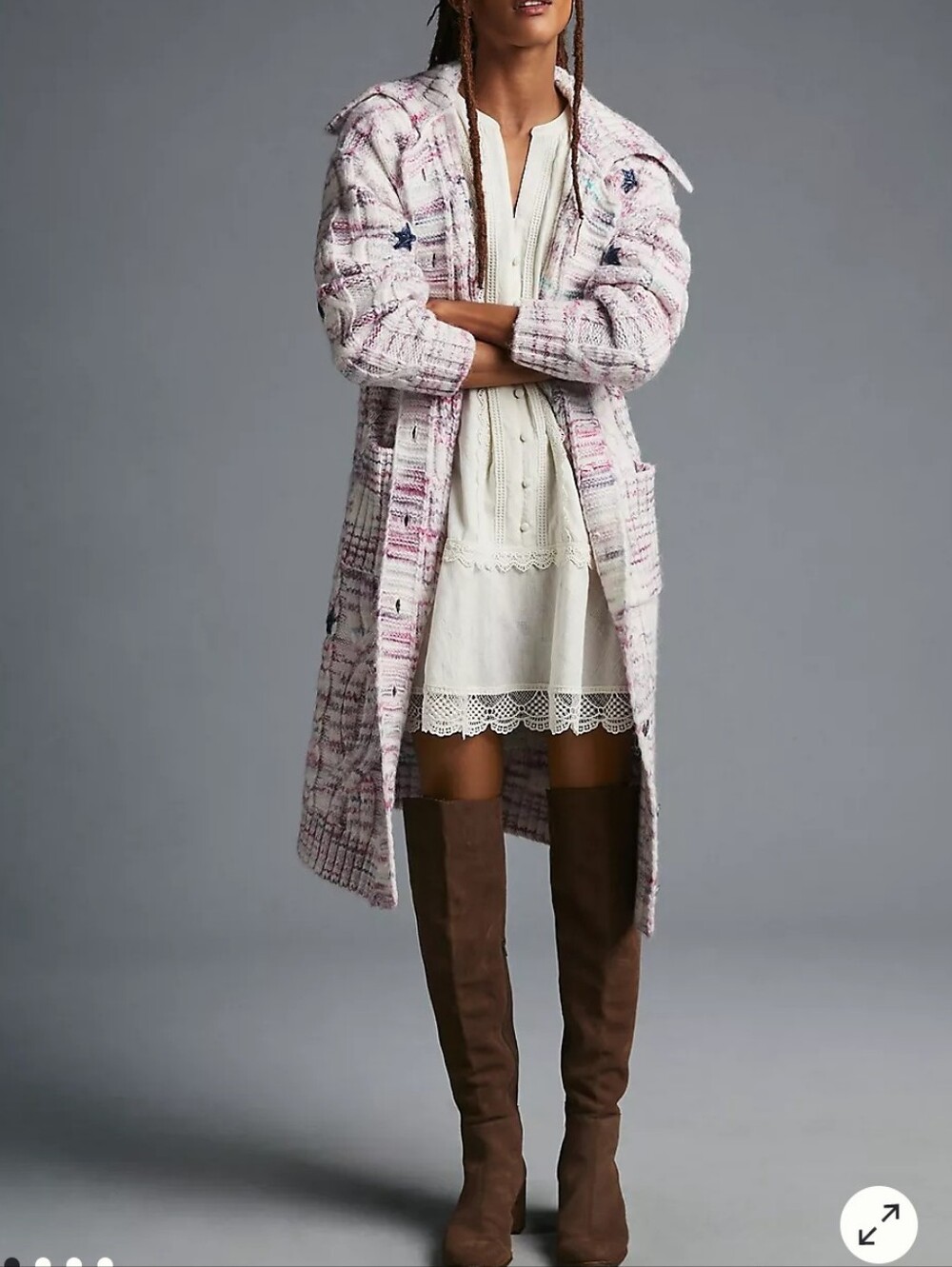 Anthropologie Pilcro Star Granny Cardigan Sweater Cable Knit Longline Duster XS - Picture 3 of 16